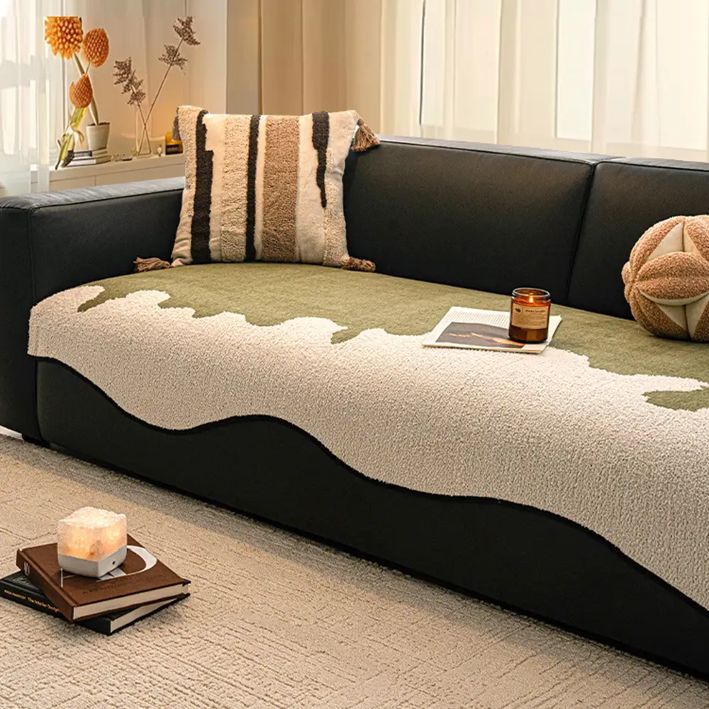 Stylish Irregular Contrast Chenille Scratch-Resistant Non-Slip Couch Cover - Image 12