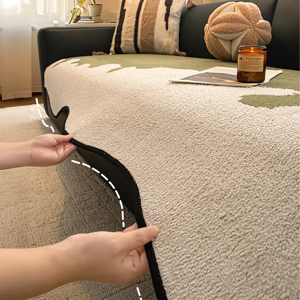 Stylish Irregular Contrast Chenille Scratch-Resistant Non-Slip Couch Cover - Image 8