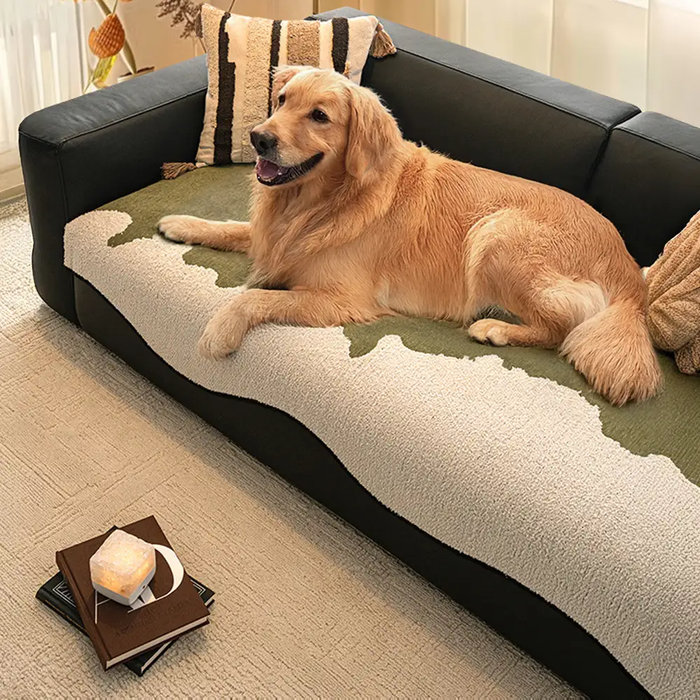 Stylish Irregular Contrast Chenille Scratch-Resistant Non-Slip Couch Cover - Image 9