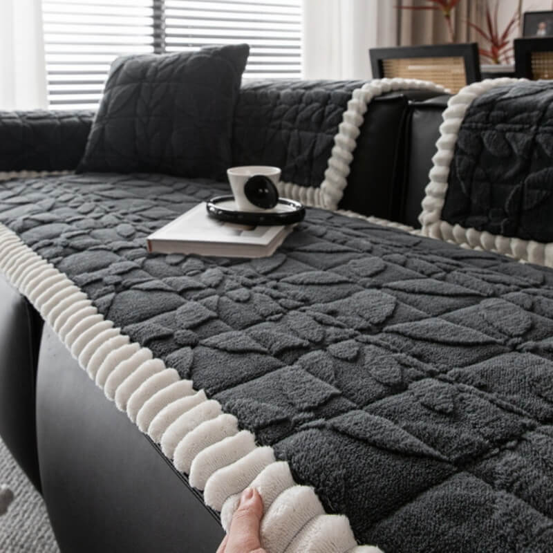 Thickened Short Plush Leaf Pattern Scratch Resistant Non-Slip Couch Cover - Image 8