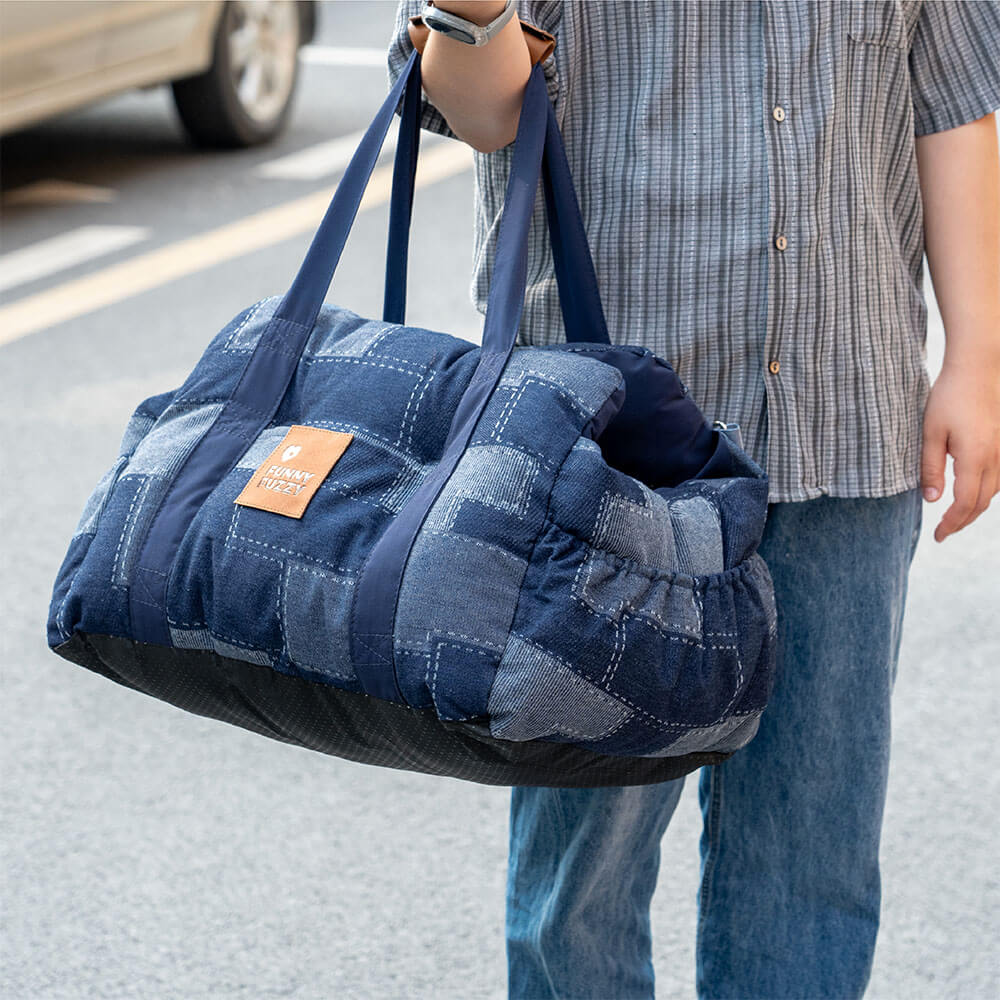 Travel Safety Bolster Vintage Denim Patchwork Dog Car Seat Bed - Image 5