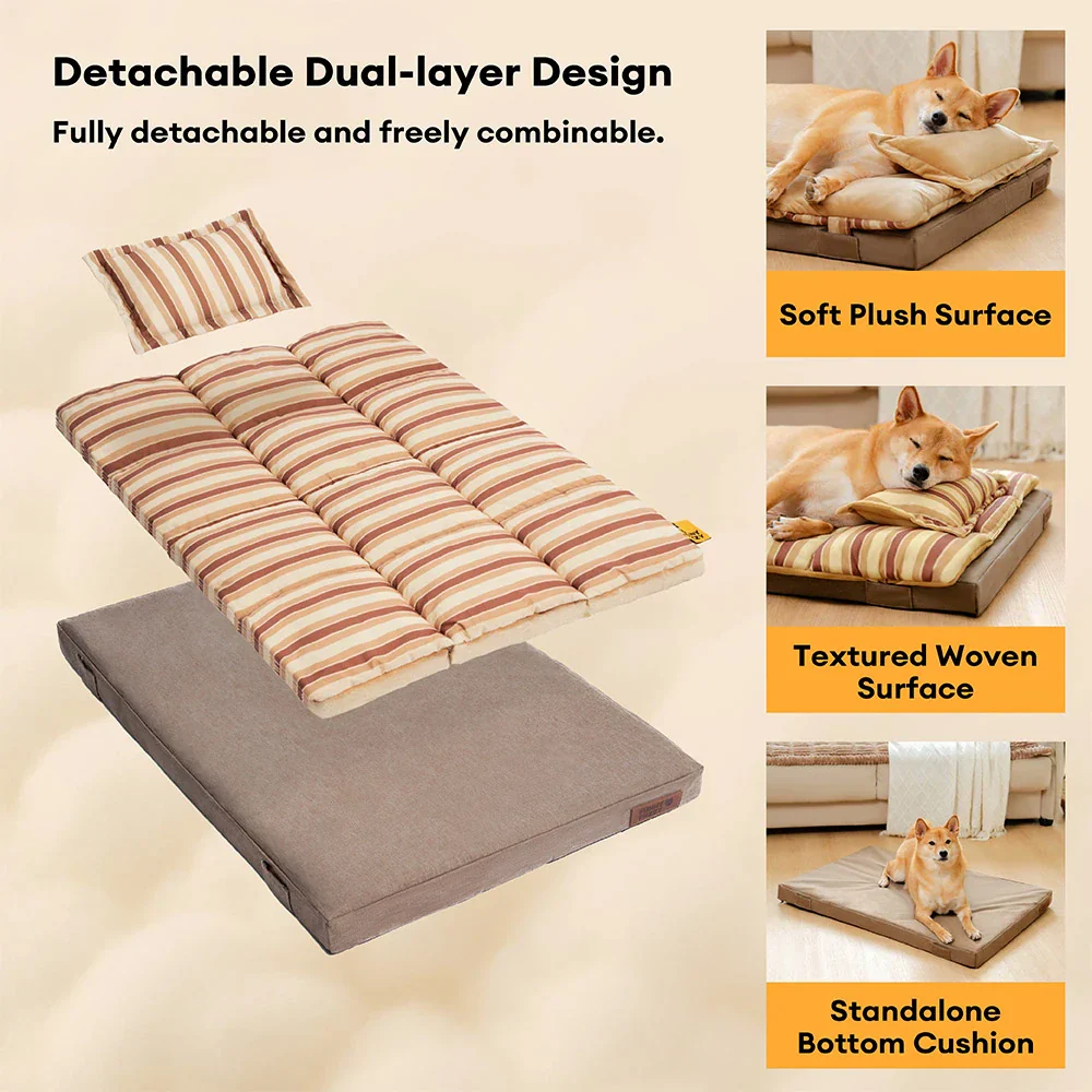 Trendy Striped Detachable Dual-layer Orthopedic Dog Bed With Pillow - CloudNap - Image 4