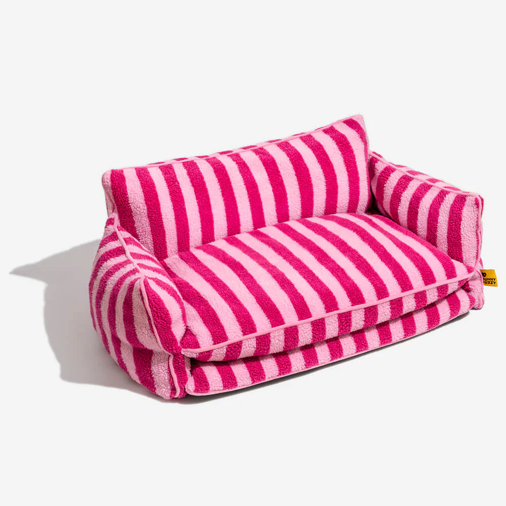 Trendy Striped Faux Lambswool Double Layer Cat Sofa Bed - Image 11