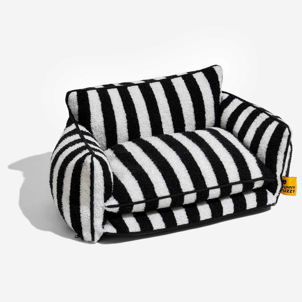 Trendy Striped Faux Lambswool Double Layer Cat Sofa Bed - Image 13