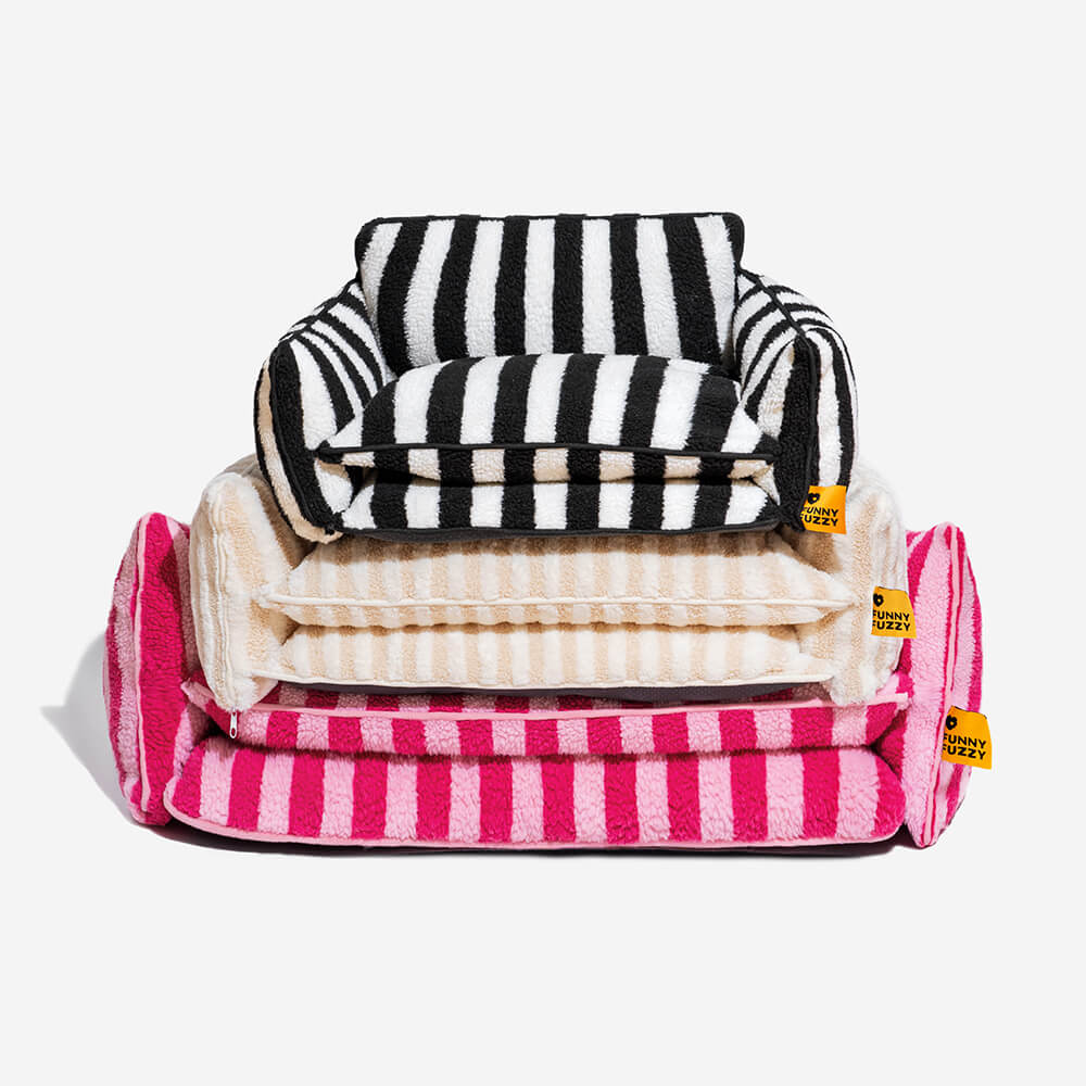 Trendy Striped Faux Lambswool Double Layer Dog & Cat Sofa Bed - Image 21