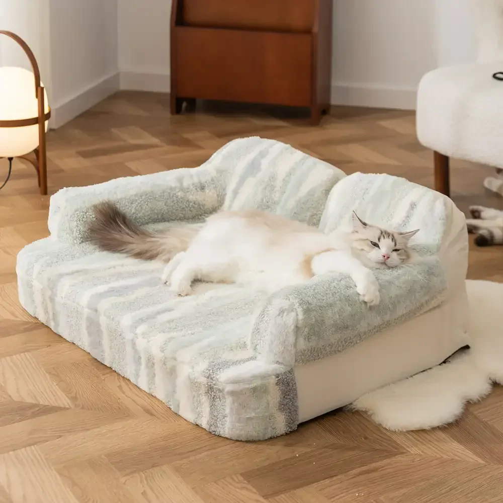 Trendy Tie-Dye Faux Lamb Wool Spine Protection Snuggly Dog Sofa Bed - Image 3