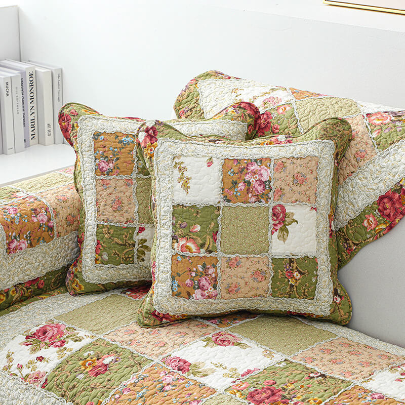 Vintage Flower Plaid Cotton Couch Cover - Image 12