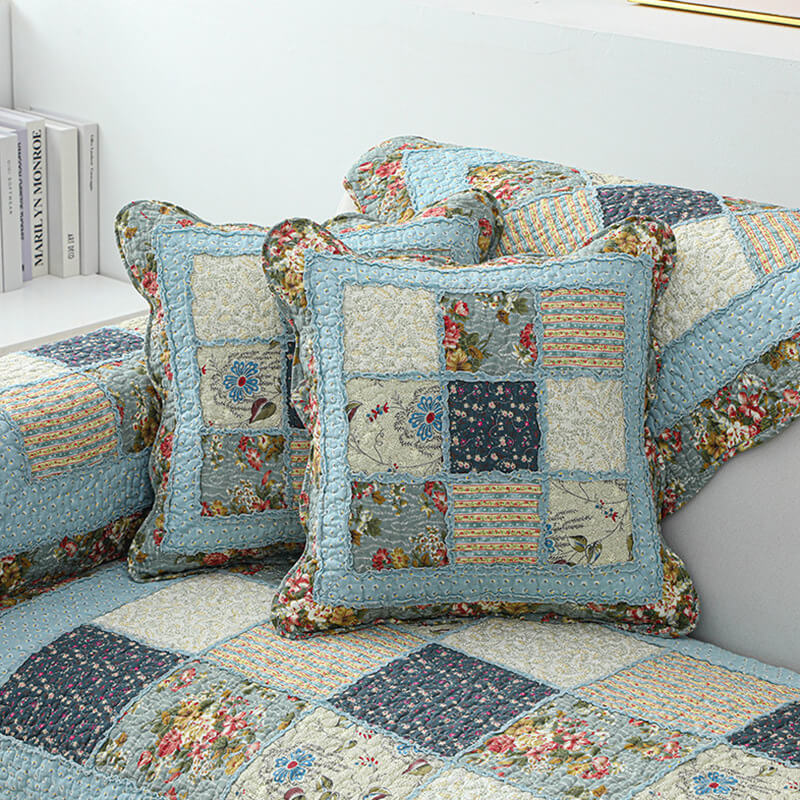 Vintage Flower Plaid Cotton Couch Cover - Image 5