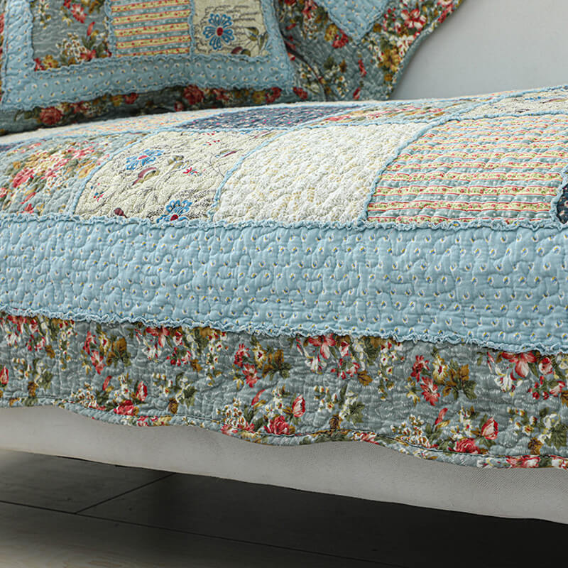 Vintage Flower Plaid Cotton Couch Cover - Image 6