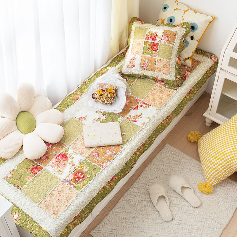 Vintage Flower Plaid Cotton Couch Cover - Image 8