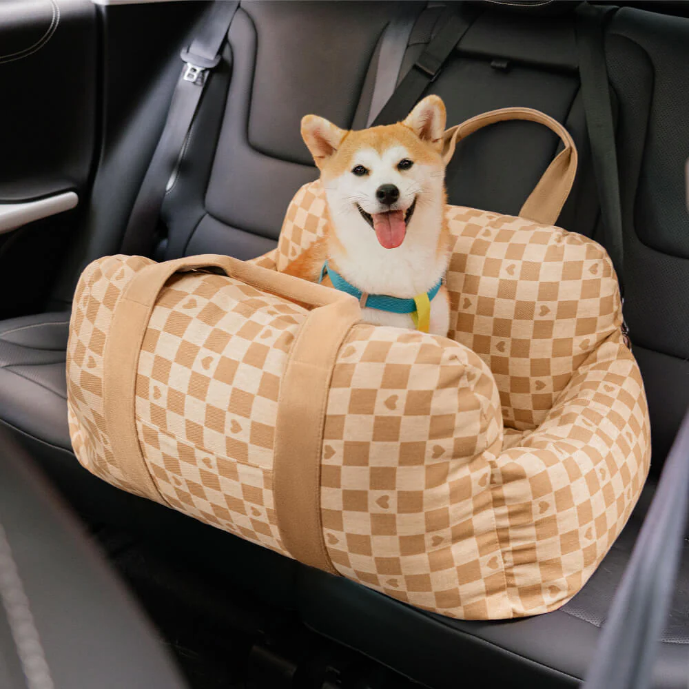 Vintage Heart Chequerboard Dog Car Seat Bed - Image 14