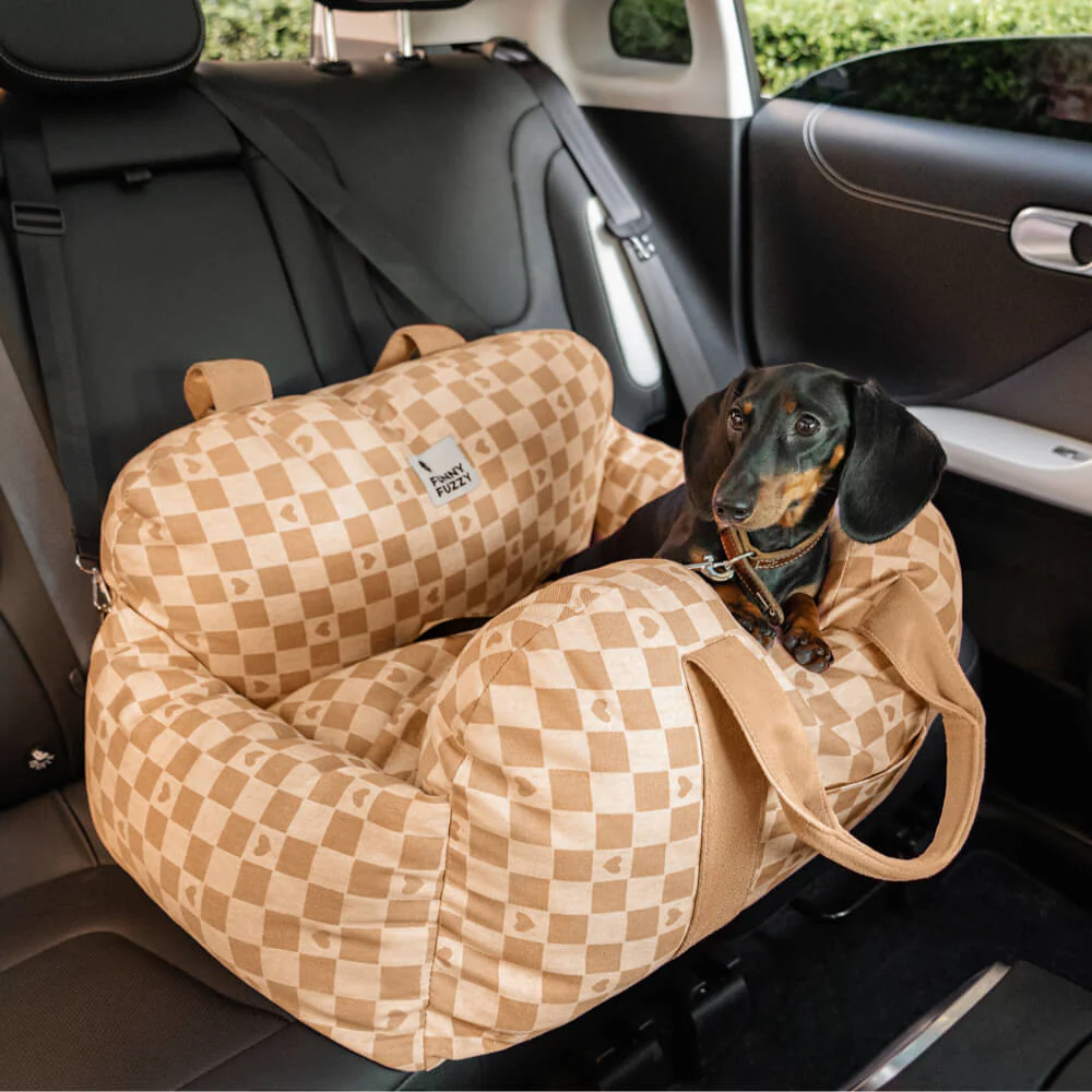 Vintage Heart Chequerboard Dog Car Seat Bed - Image 15