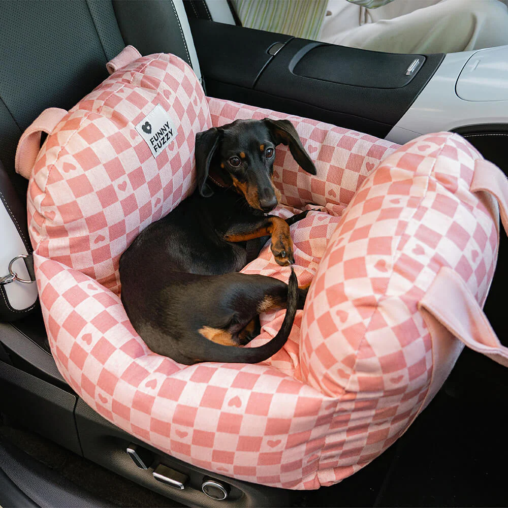 Vintage Heart Chequerboard Dog Car Seat Bed - Image 16