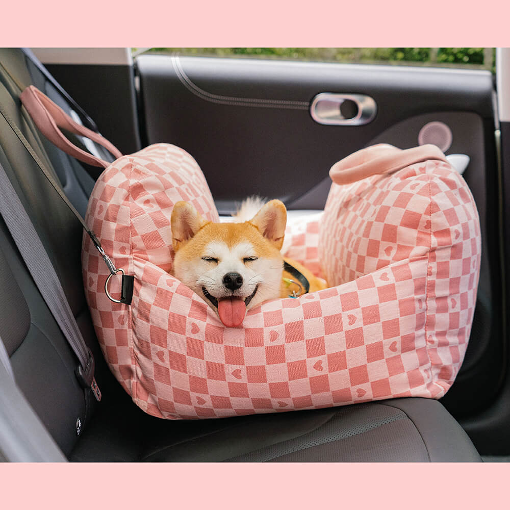Vintage Heart Chequerboard Dog Car Seat Bed - Image 17