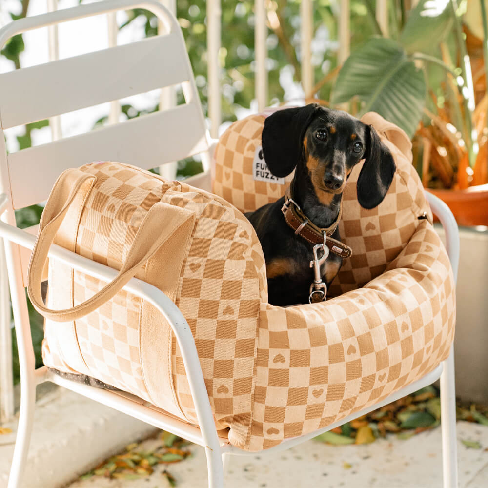 Vintage Heart Chequerboard Dog Car Seat Bed - Image 22