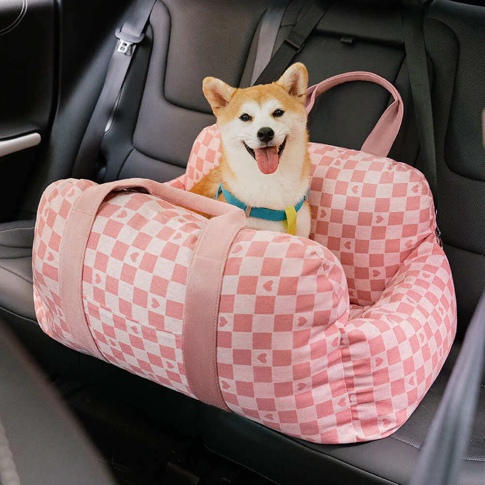 Vintage Heart Chequerboard Dog Car Seat Bed - Image 23