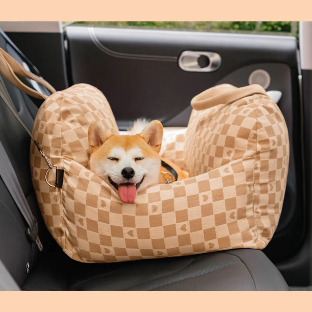 Vintage Heart Chequerboard Dog Car Seat Bed - Image 25