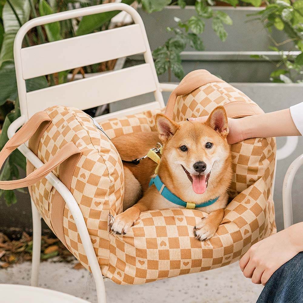 Vintage Heart Chequerboard Dog Car Seat Bed - Image 30