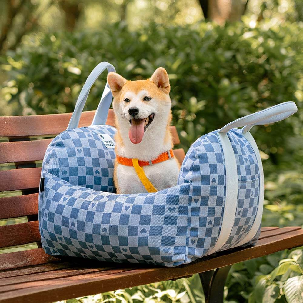 Vintage Heart Chequerboard Dog Car Seat Bed - Image 32