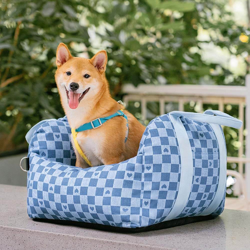 Vintage Heart Chequerboard Dog Car Seat Bed - Image 33