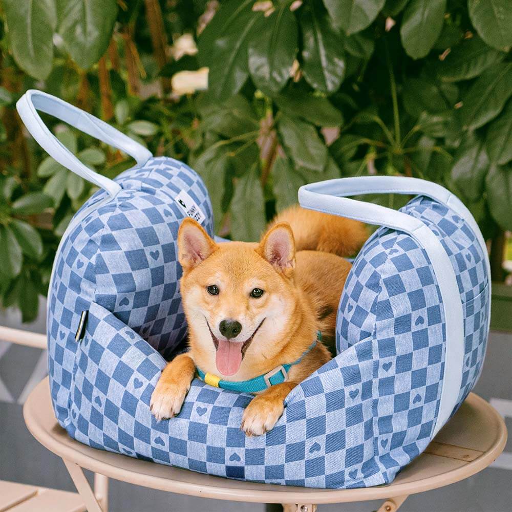 Vintage Heart Chequerboard Dog Car Seat Bed - Image 34