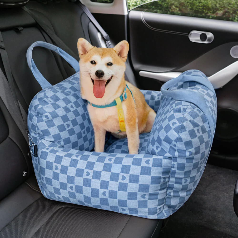 Vintage Heart Chequerboard Dog Car Seat Bed - Image 5