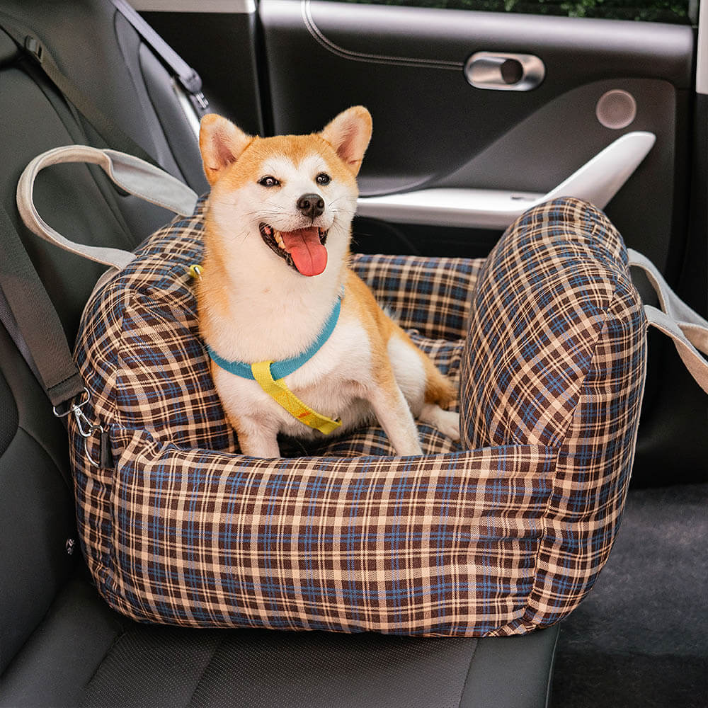 Vintage Plaid Travel Safety Dog Car Seat Bed - Image 3