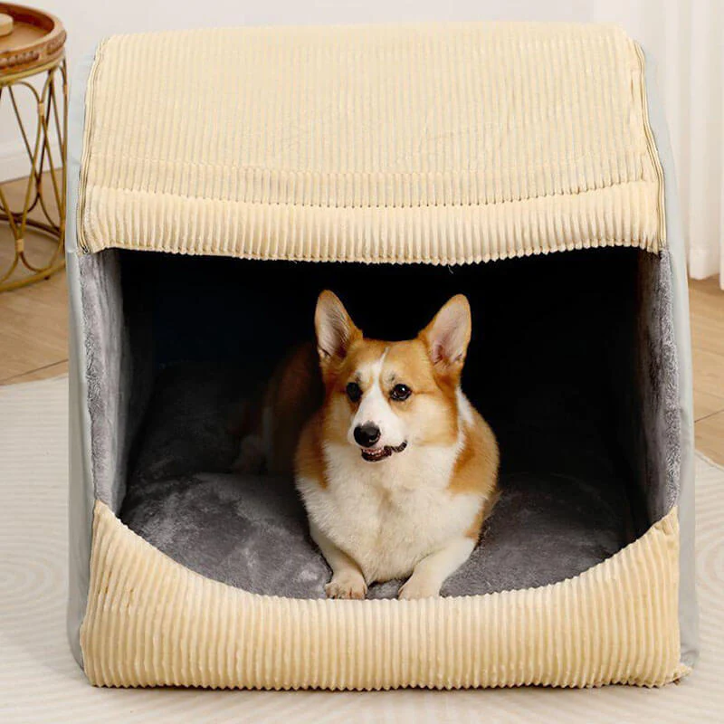 Warm Flannel Detachable Semi-Enclosed Large Dog Tent Bed - Image 14