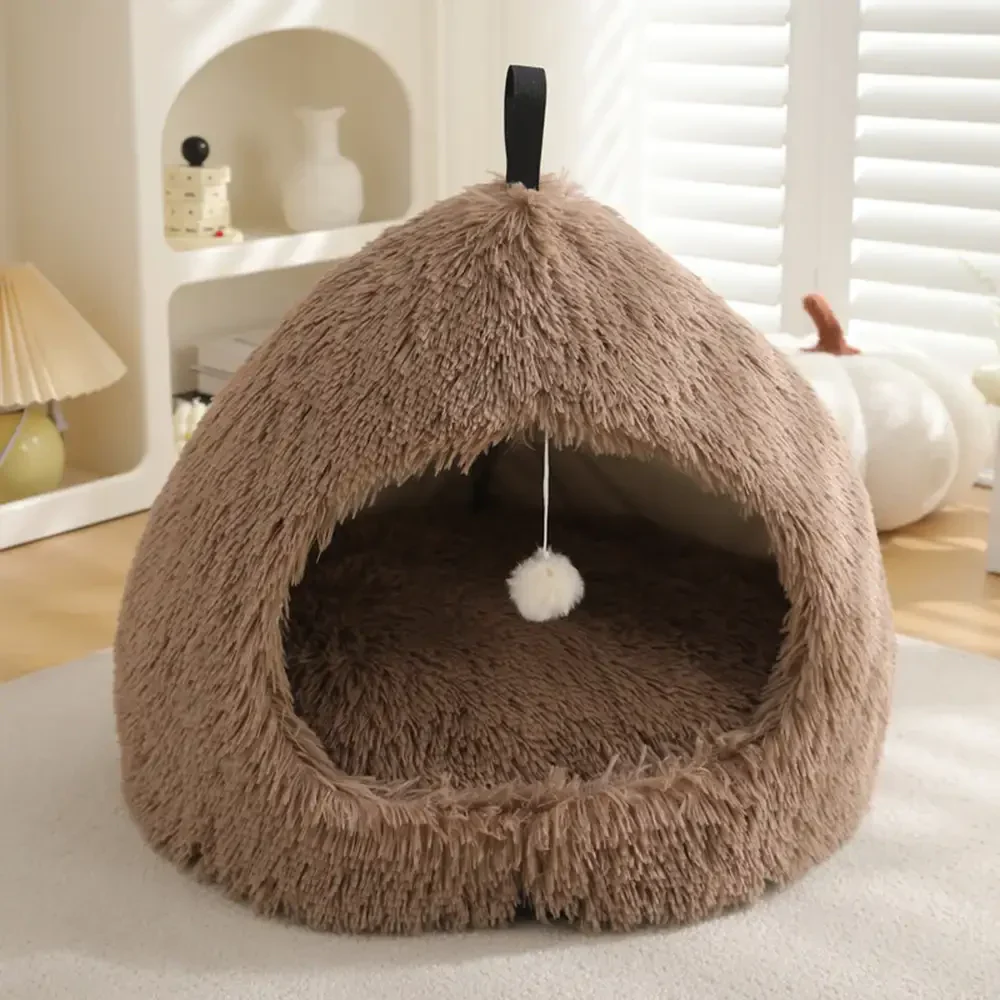 Warm Plush Cozy Hideaway Cat Cave Dog Bed - Image 13