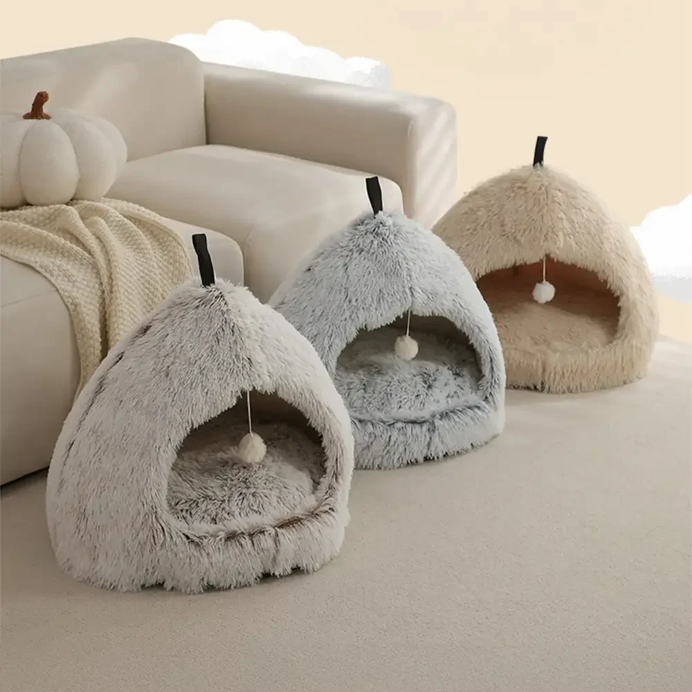 Warm Plush Cozy Hideaway Cat Cave Dog Bed - Image 3