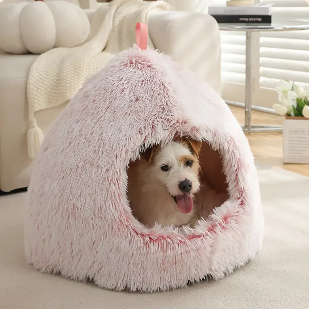Warm Plush Cozy Hideaway Cat Cave Dog Bed - Image 8