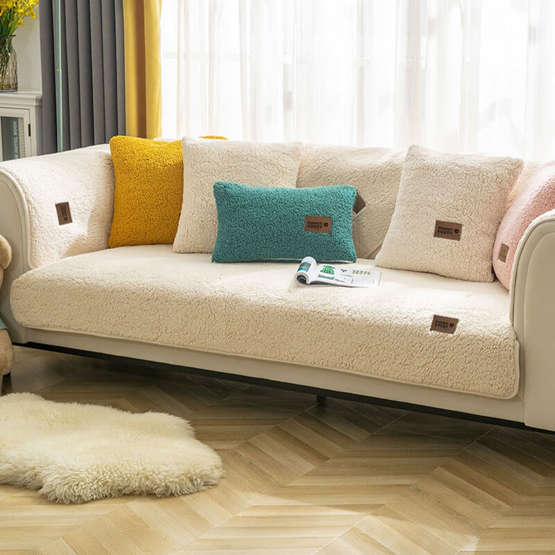 Waterproof Thick Fuzzy Faux Sherpa Fleece Non-Slip Couch Cover Protector - Image 10
