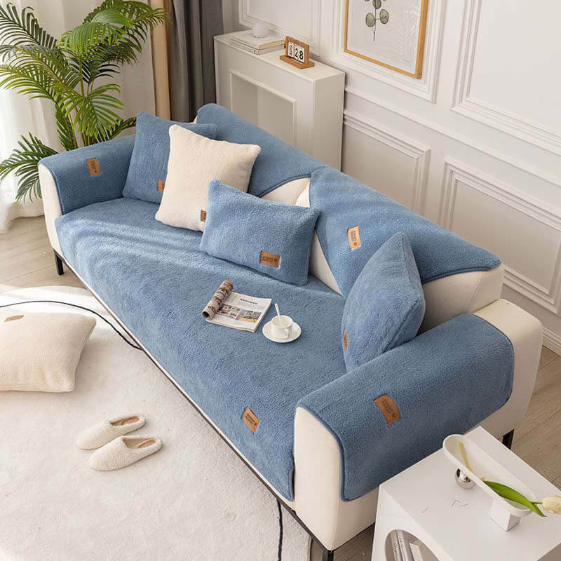Waterproof Thick Fuzzy Faux Sherpa Fleece Non-Slip Couch Cover Protector - Image 12