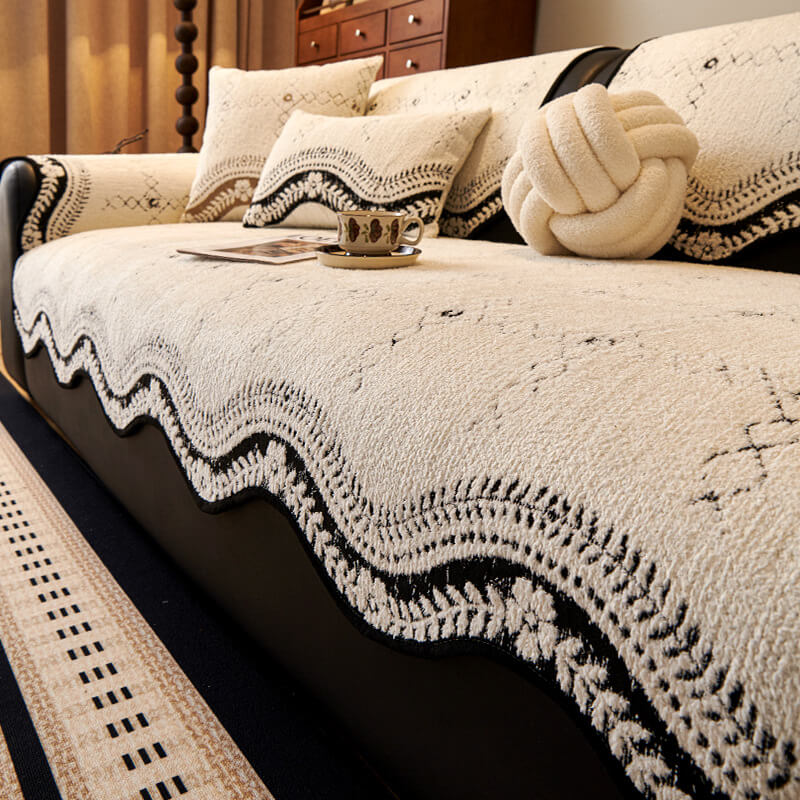 Wavy Pattern Anti-Scratch Plush Couch Cover - Image 11