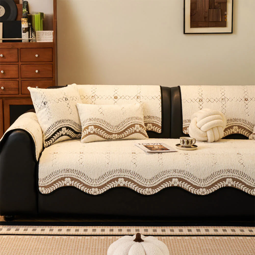 Wavy Pattern Anti-Scratch Plush Couch Cover - Image 3