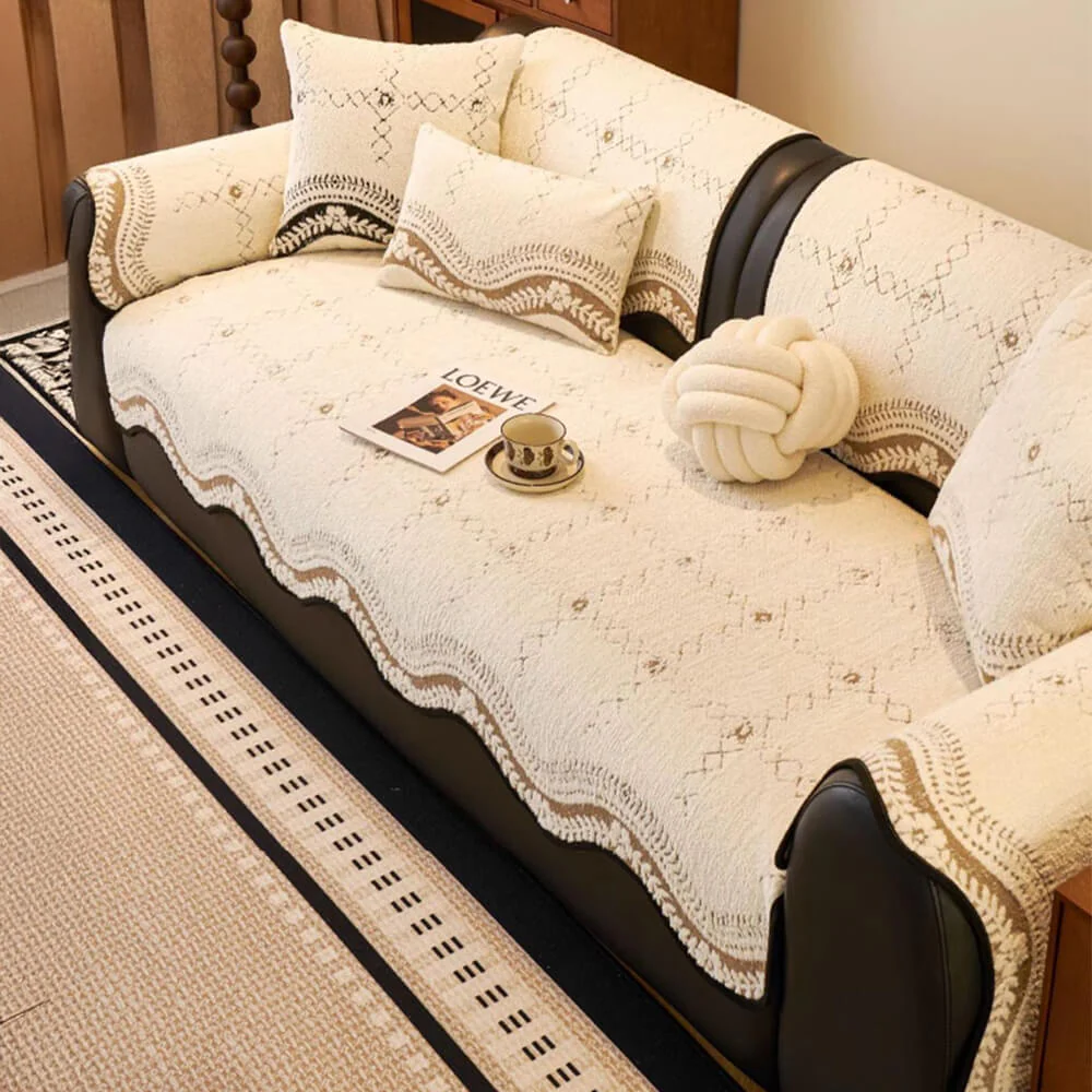 Wavy Pattern Anti-Scratch Plush Couch Cover - Image 4