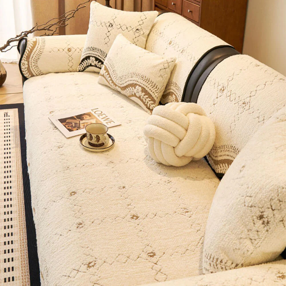 Wavy Pattern Anti-Scratch Plush Couch Cover - Image 8